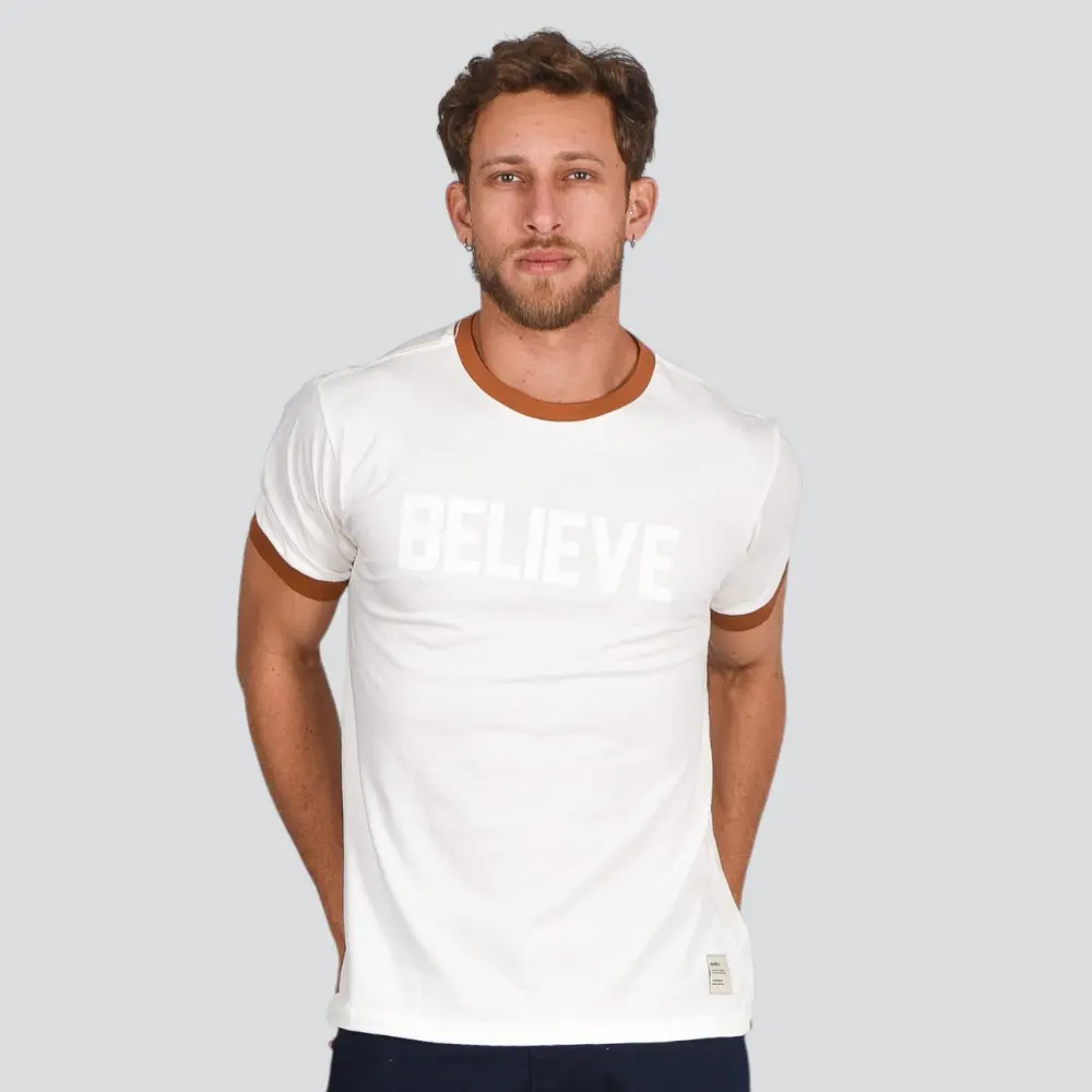 Camiseta Masculina Manga Curta Bicolor Com Estampa