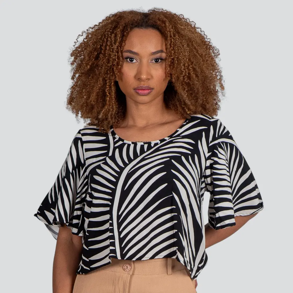 Blusa Feminina Manga Curta Ampla Viscose Khyara