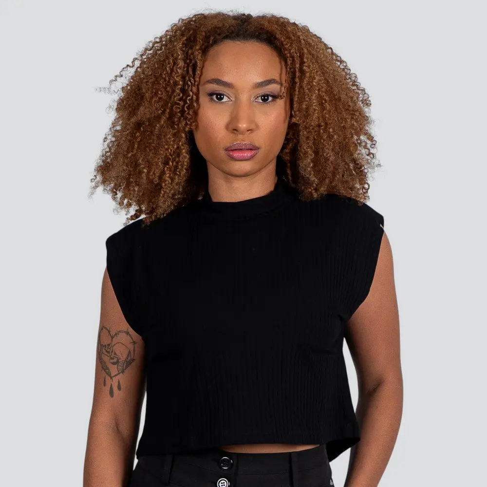 Blusa Feminina Manga Curta Gola Média Canelada